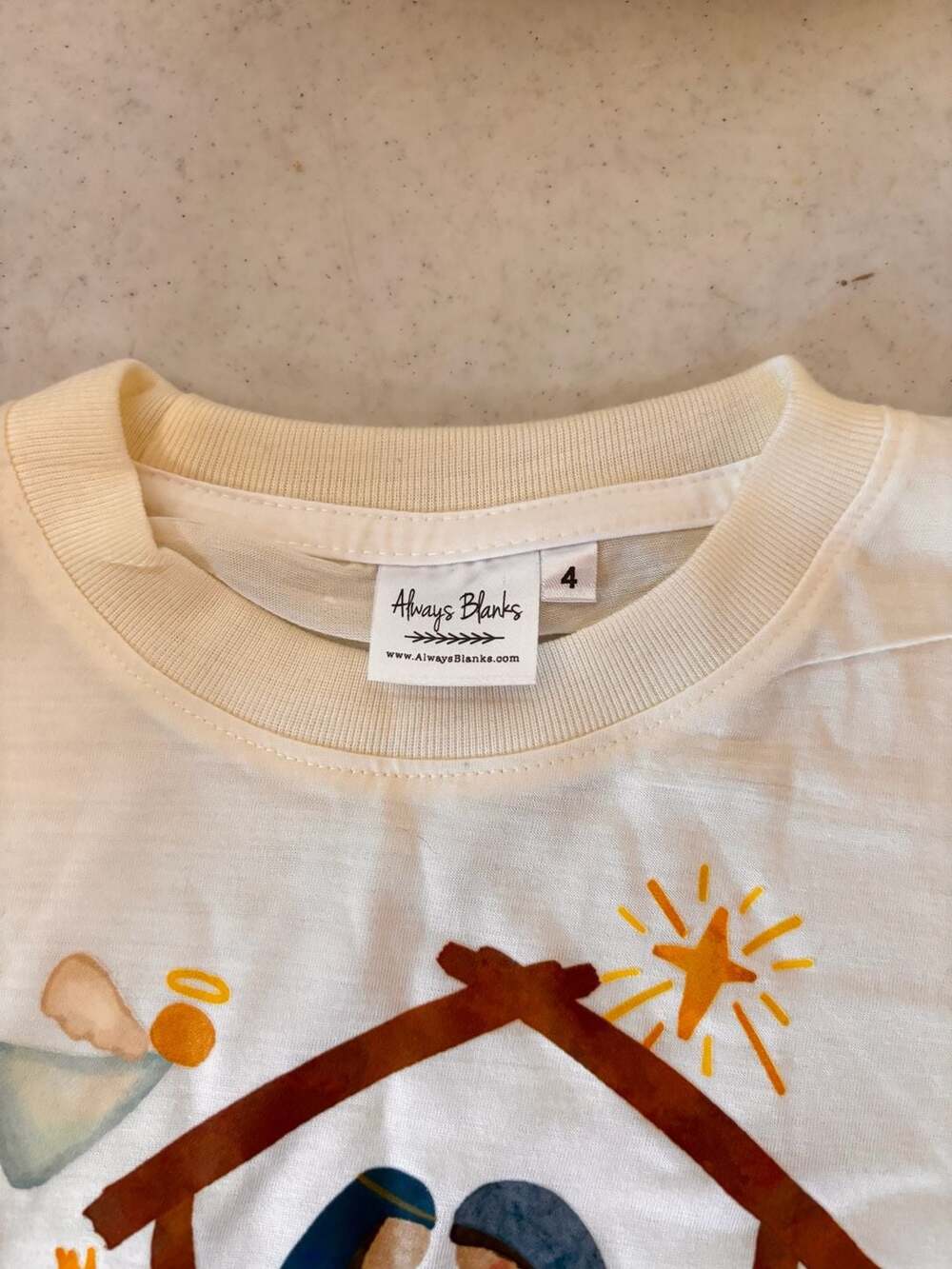 Always Blanks Kids Nativity Scene Christmas Graphic T-Shirt - Picture 2 of 2